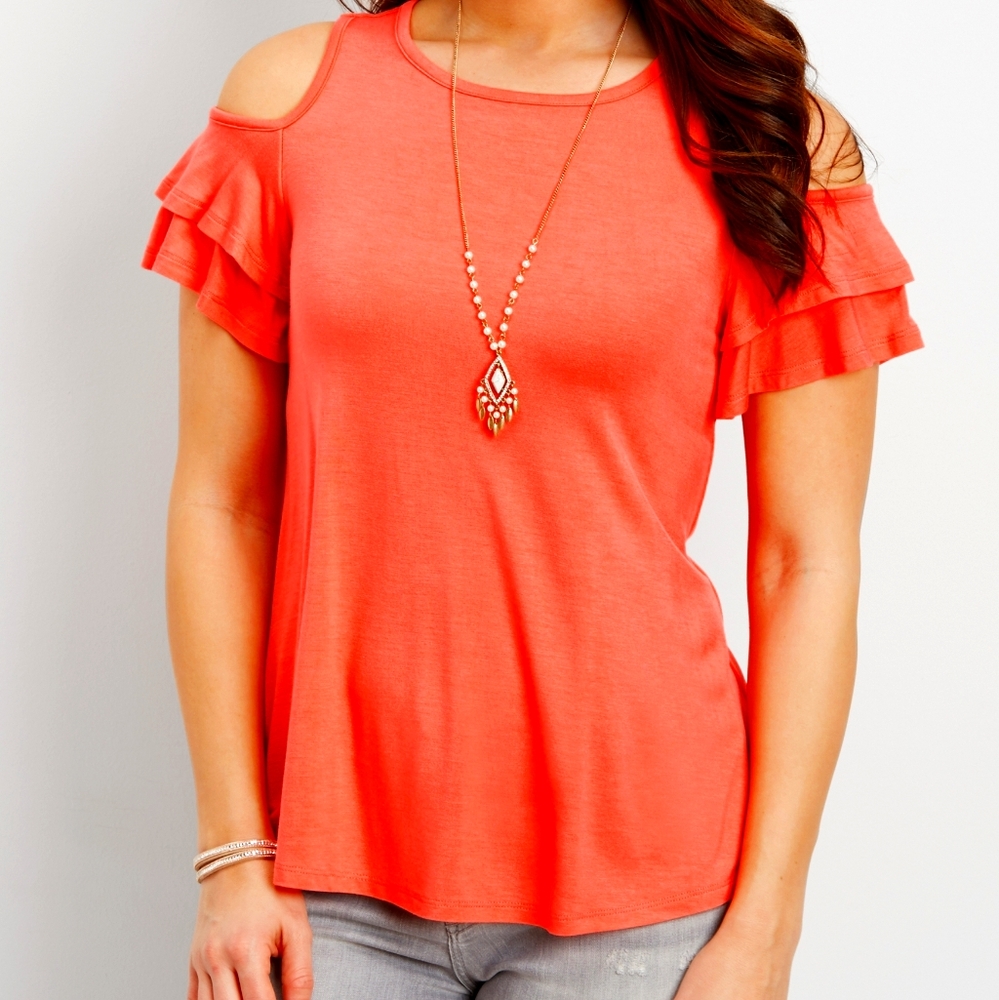 Maurices 24/7 Ruffle Sleeve Cold Shoulder Top